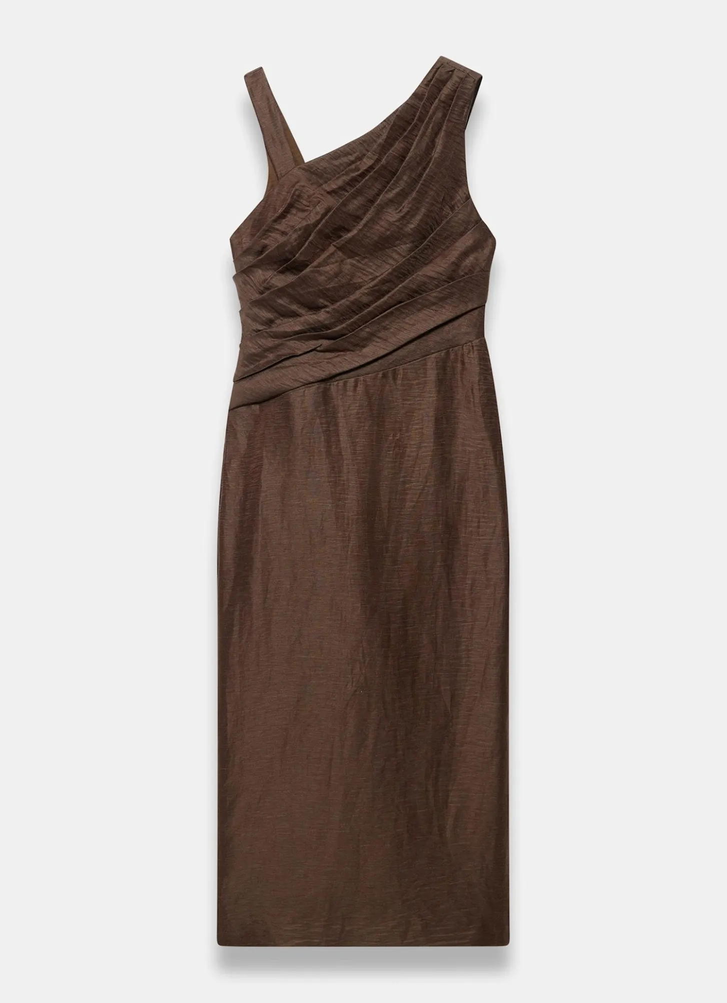 Brown Linen Blend Midi Dress