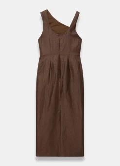 Brown Linen Blend Midi Dress