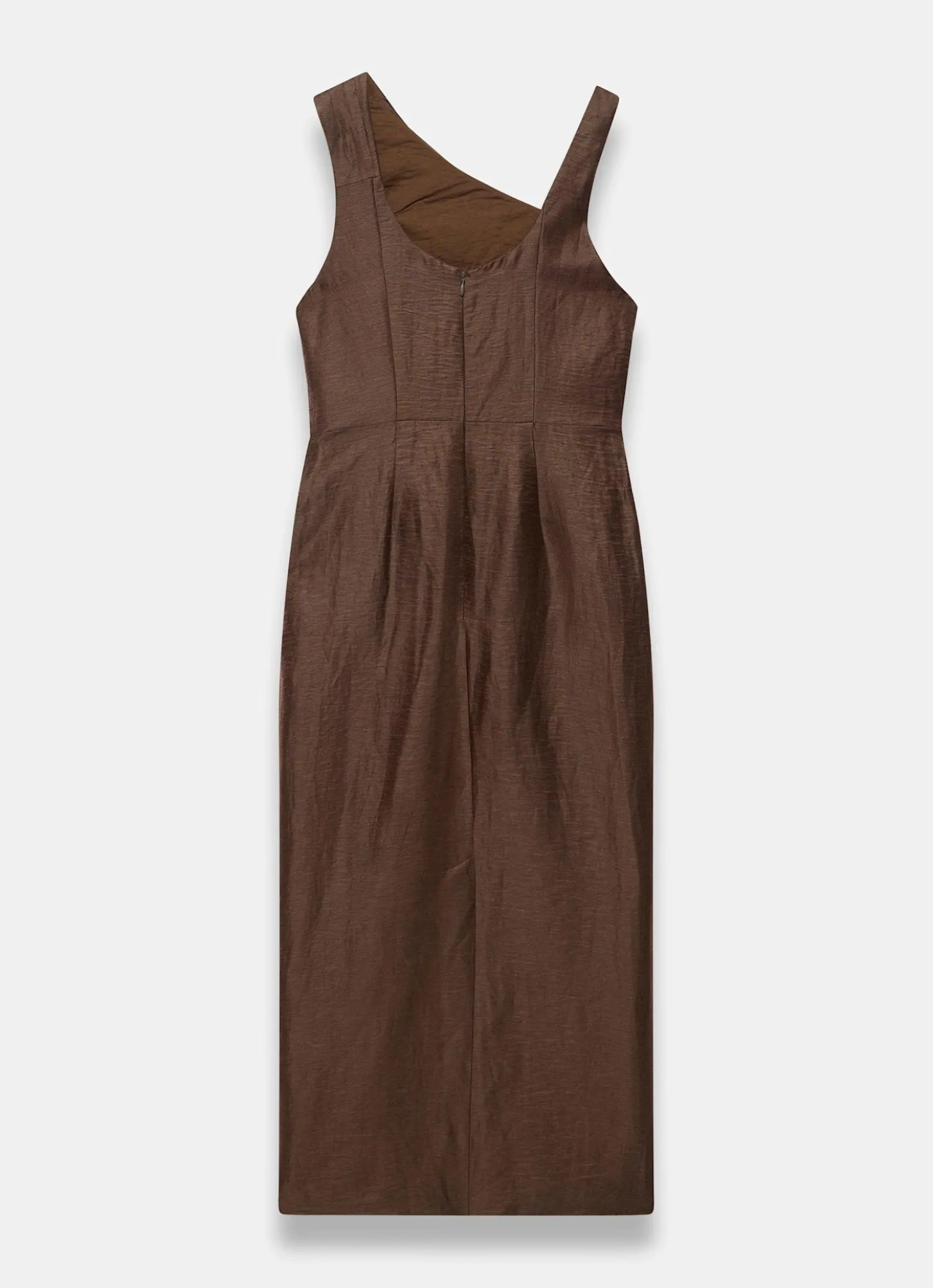 Brown Linen Blend Midi Dress