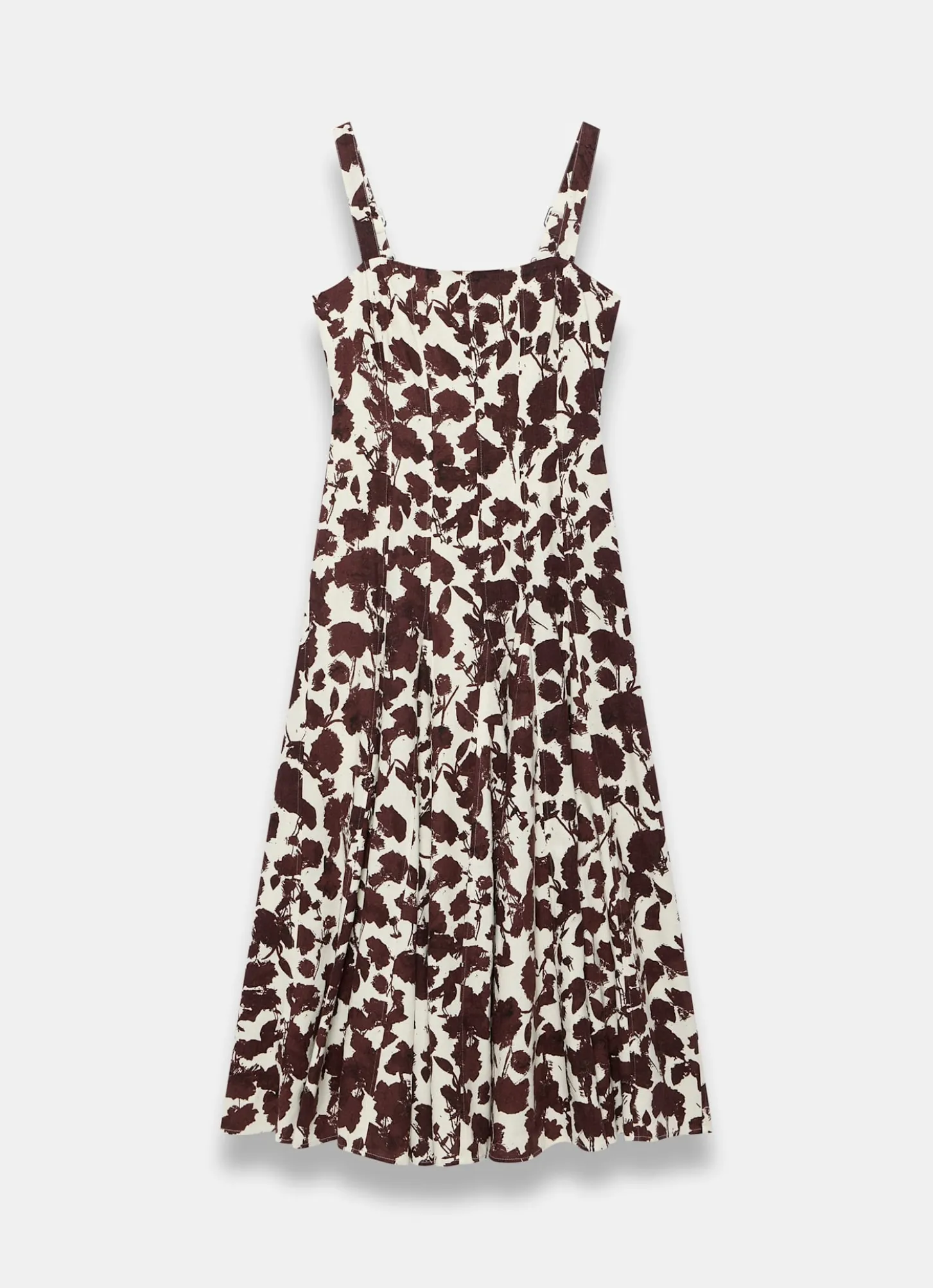 Brown Linen Blend Printed Midi Dress