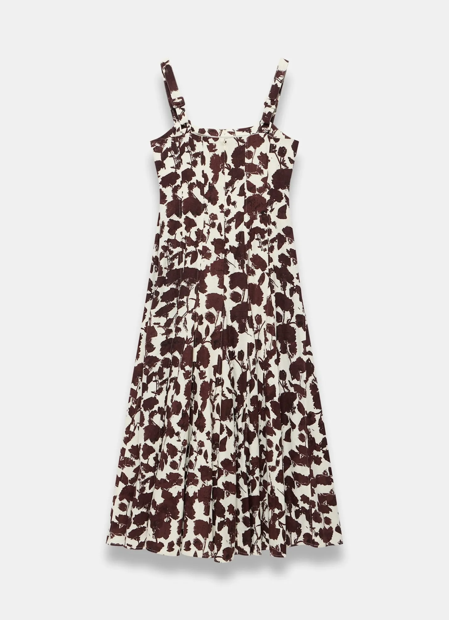 Brown Linen Blend Printed Midi Dress