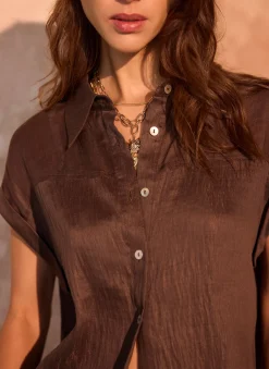 Brown Linen Blend Shirt
