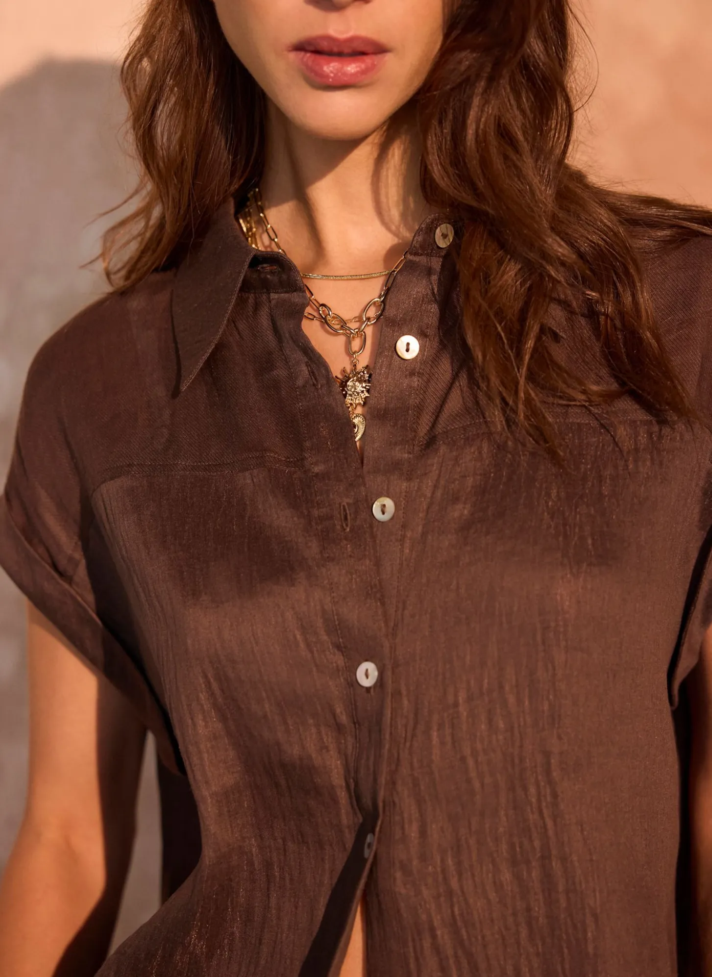Brown Linen Blend Shirt