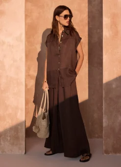 Brown Linen Blend Shirt