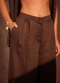 Brown Linen Blend Wide Leg Trousers