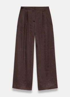 Brown Linen Blend Wide Leg Trousers