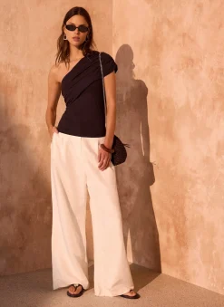 Brown One Shoulder Drape Top