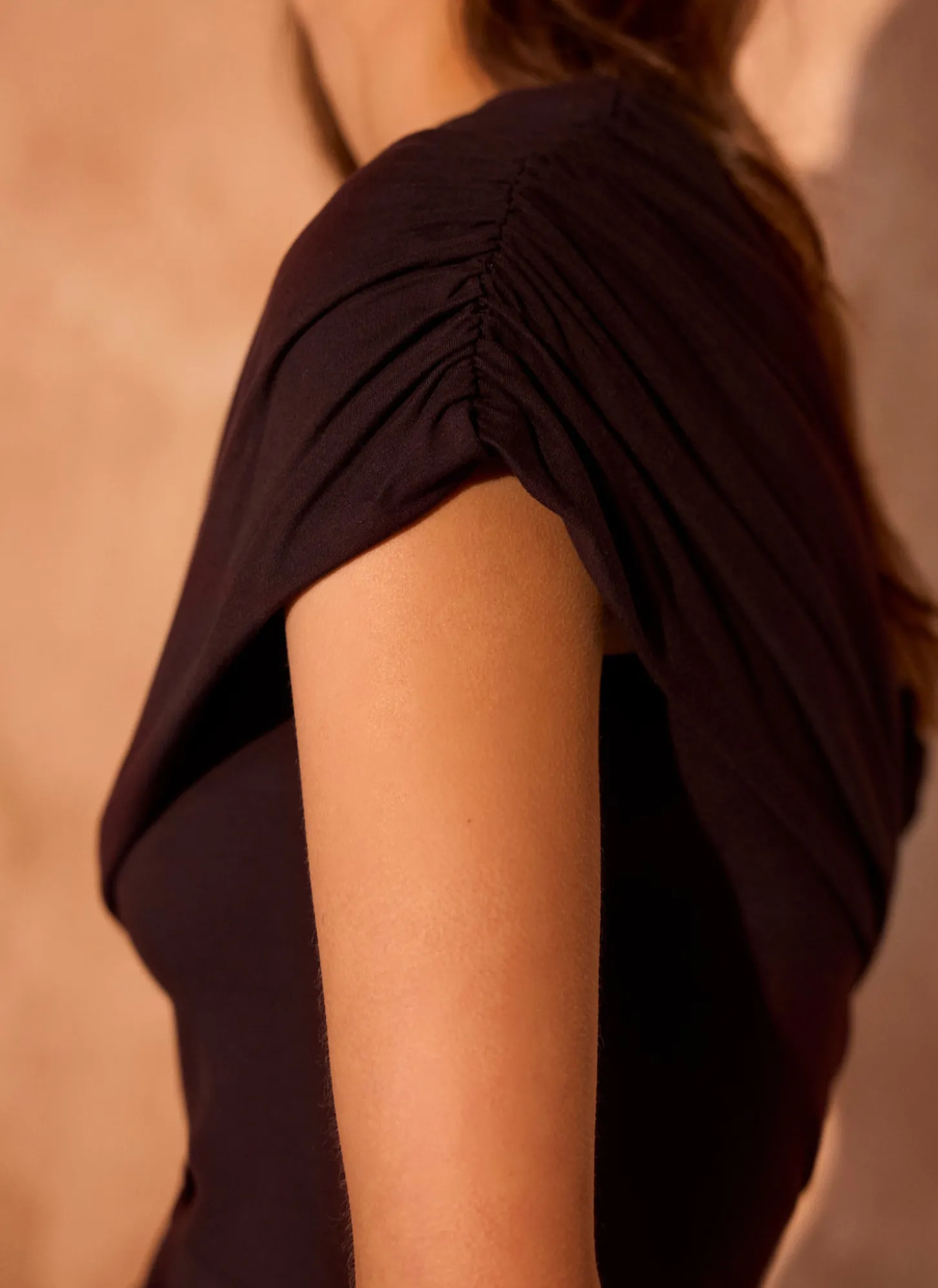 Brown One Shoulder Drape Top