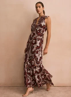 Brown Printed Maxi Dress