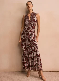 Brown Printed Maxi Dress