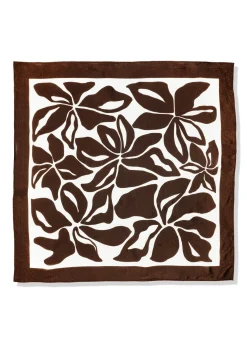 Brown Satin Fern Print Square Scarf