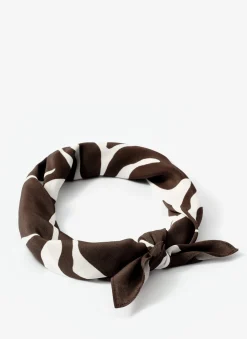 Brown Satin Fern Print Square Scarf