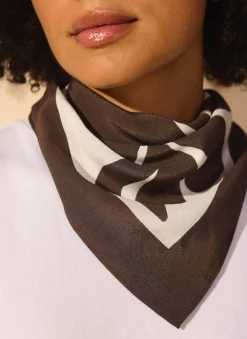 Brown Satin Fern Print Square Scarf