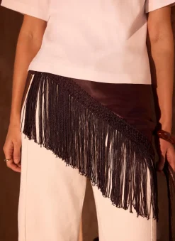 Brown Satin Fringe Waist Scarf