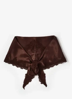 Brown Satin Lace Trim Scarf