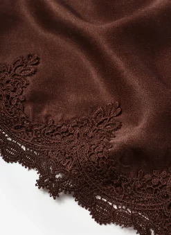 Brown Satin Lace Trim Scarf