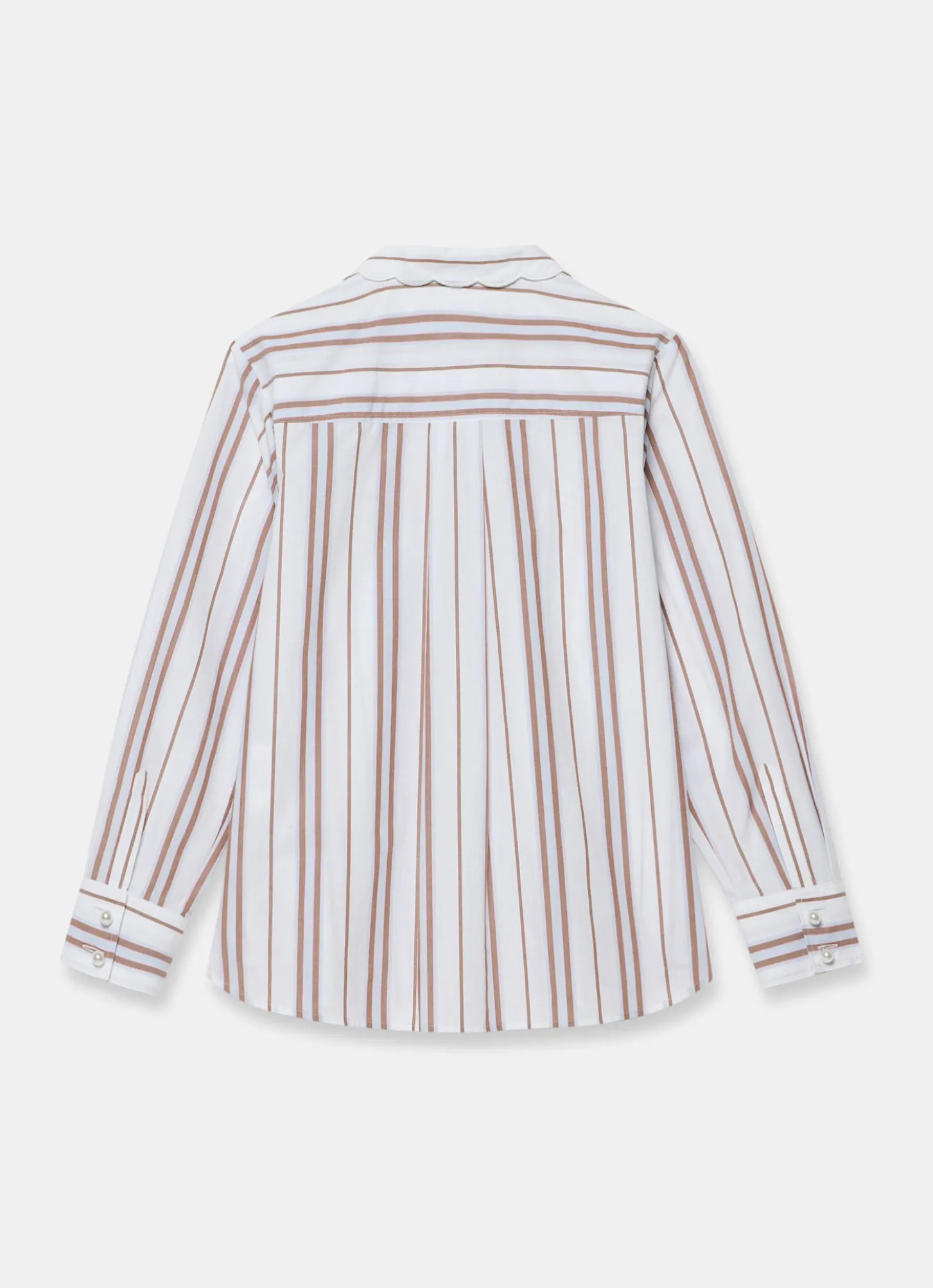 Brown Striped Cotton Scallop Detail Shirt