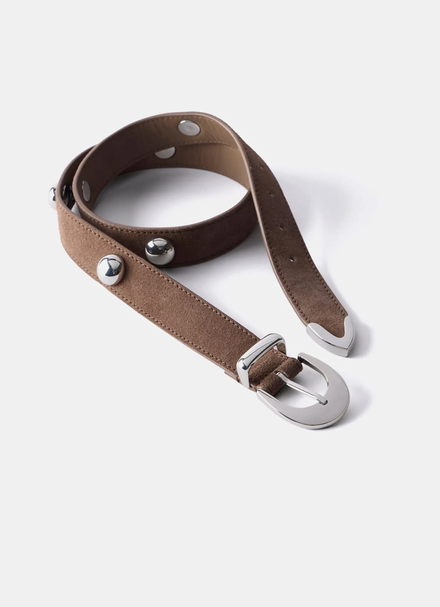 Brown Studded Suede Belt