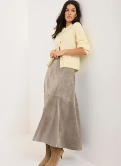 Brown Suede Midi Skirt