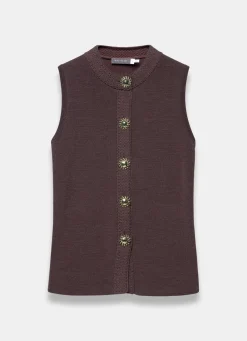 Brown Sunray Button Knit Sleeveless Top