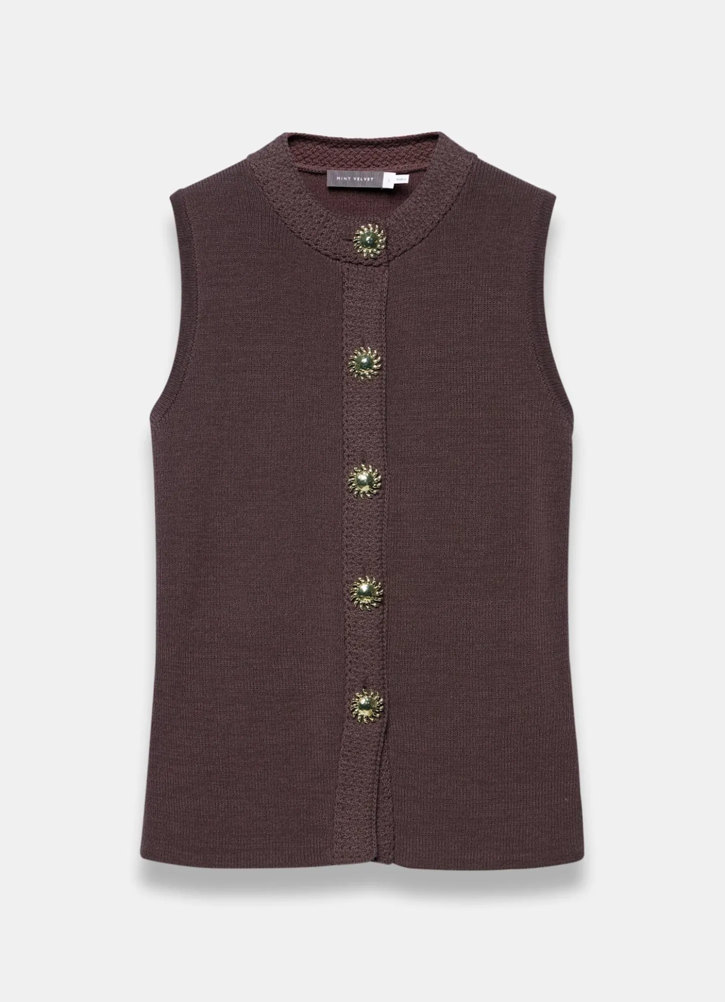 Brown Sunray Button Knit Sleeveless Top