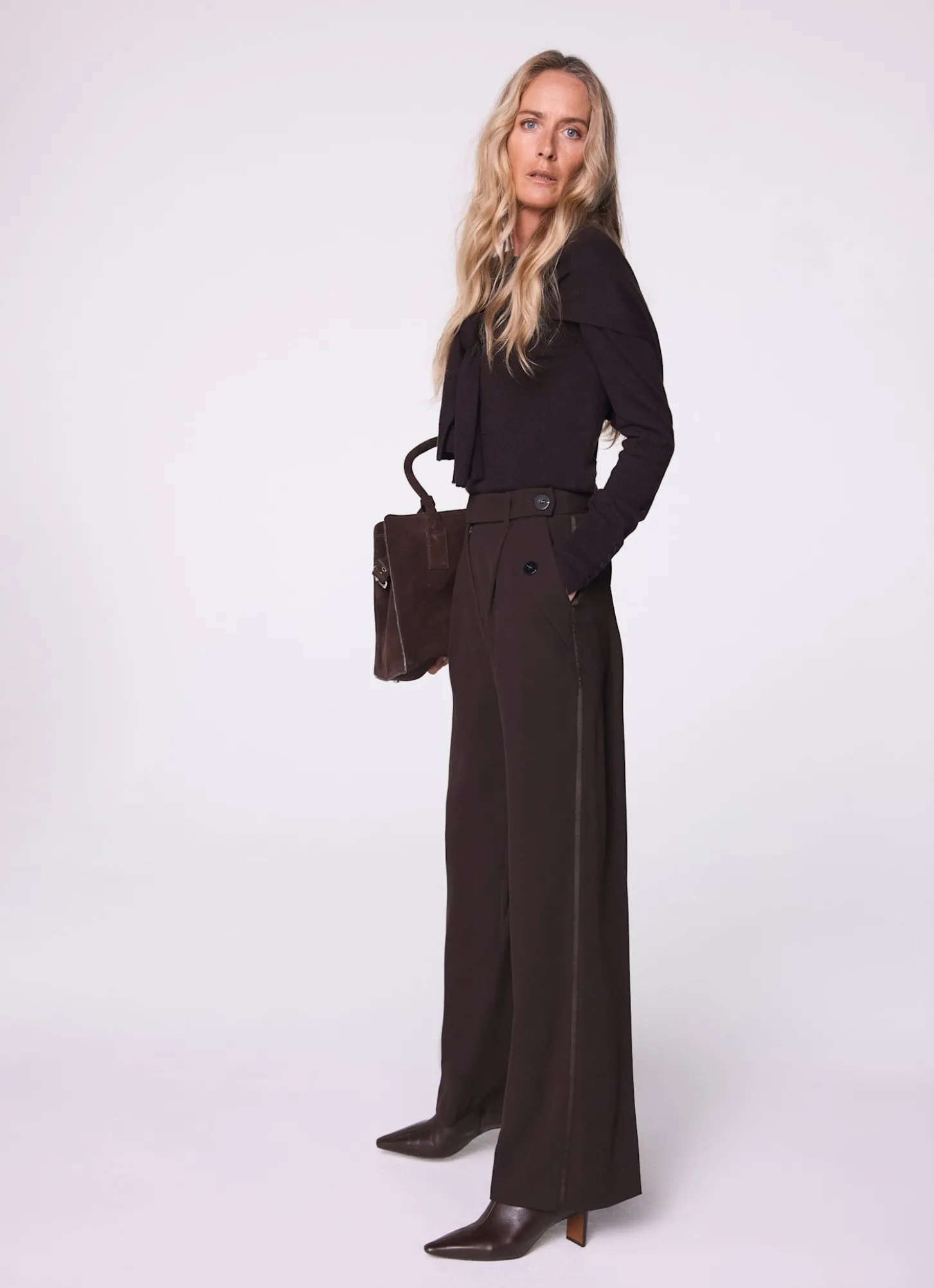 Brown Tailored Wide Trousers