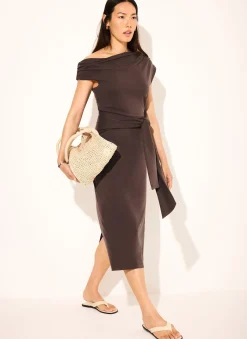 Brown Tie Detail Midi Dress