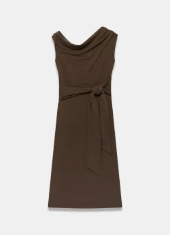 Brown Tie Detail Midi Dress