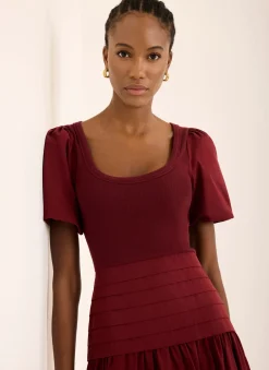 Burgundy Cotton Blend Maxi Dress