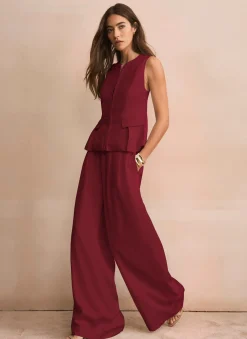 Burgundy Darted Wide Leg Trousers