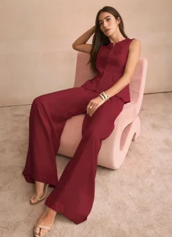 Burgundy Darted Wide Leg Trousers