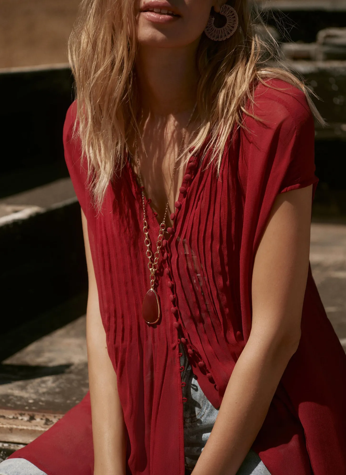 Burgundy Handkerchief Hemline Top
