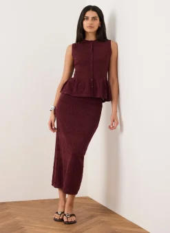 Burgundy Knit Midi Skirt