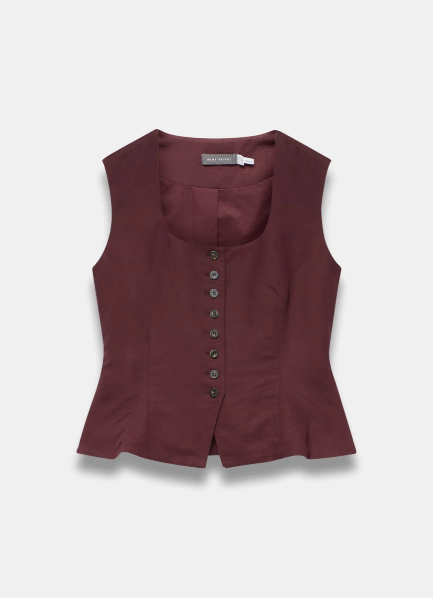 Burgundy Linen Blend Peplum Waistcoat