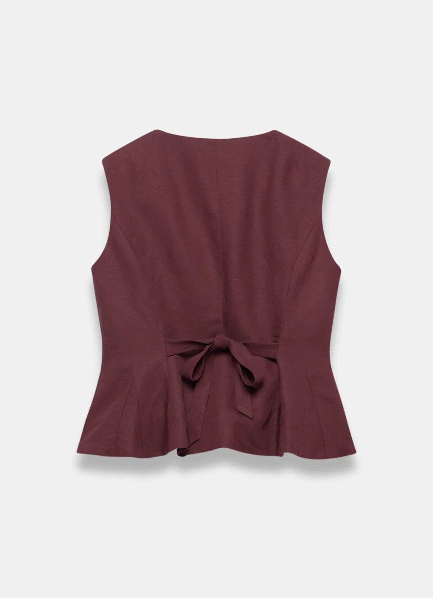 Burgundy Linen Blend Peplum Waistcoat