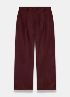 Burgundy Linen Blend Wide Leg Trousers