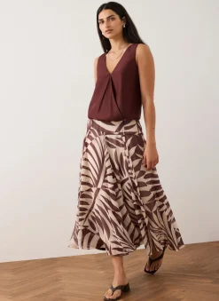 Burgundy Palm Print Maxi Skirt
