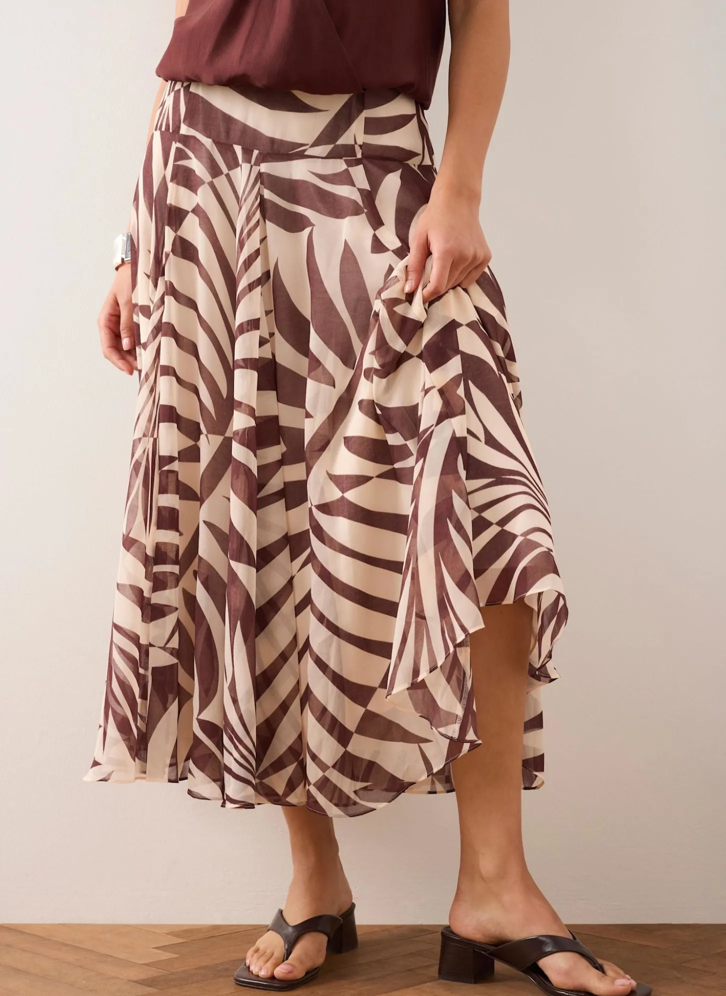 Burgundy Palm Print Maxi Skirt