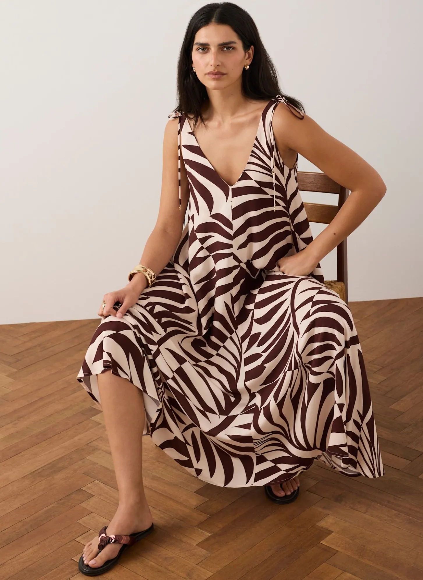 Burgundy Palm Print Maxi Dress