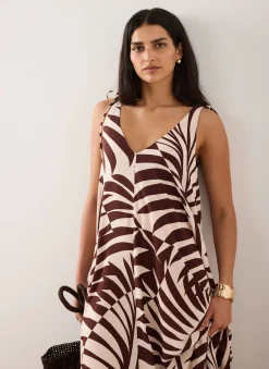 Burgundy Palm Print Maxi Dress