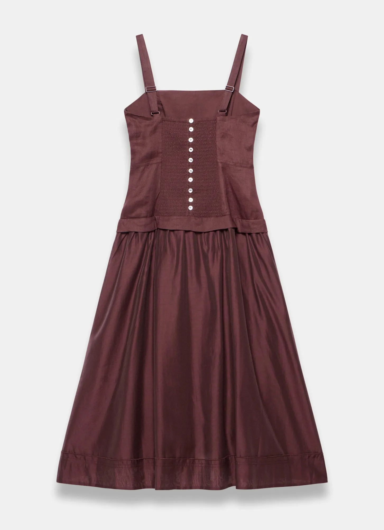 Burgundy Ramie Drop Waist Midi Dress