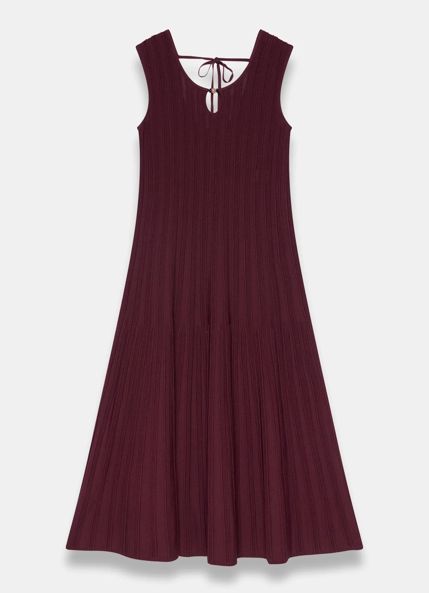 Burgundy Ribbed Beaded Midi Dress