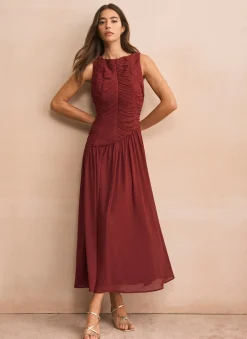 Burgundy Ruched Detail Maxi Dress
