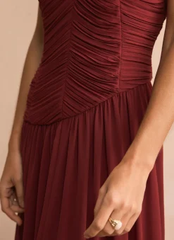 Burgundy Ruched Detail Maxi Dress