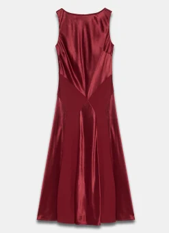 Burgundy Satin Panelled Maxi Dress