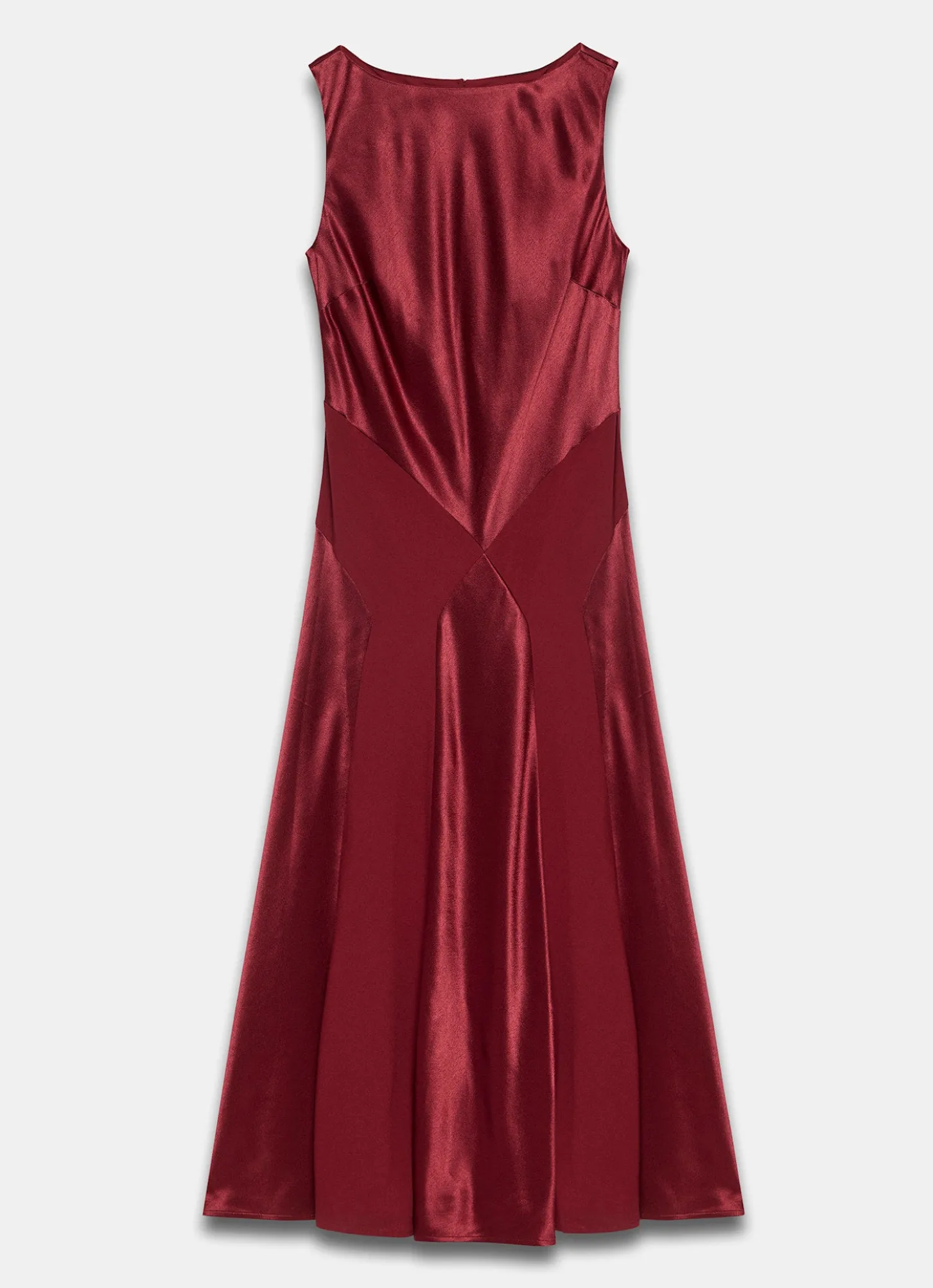 Burgundy Satin Panelled Maxi Dress