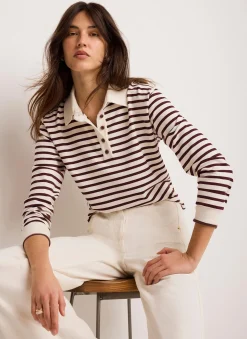 Burgundy Stripe Polo Shirt Top