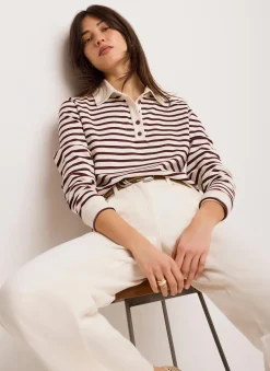 Burgundy Stripe Polo Shirt Top
