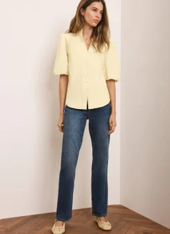 Butter Yellow Corduroy Puff Sleeve Blouse