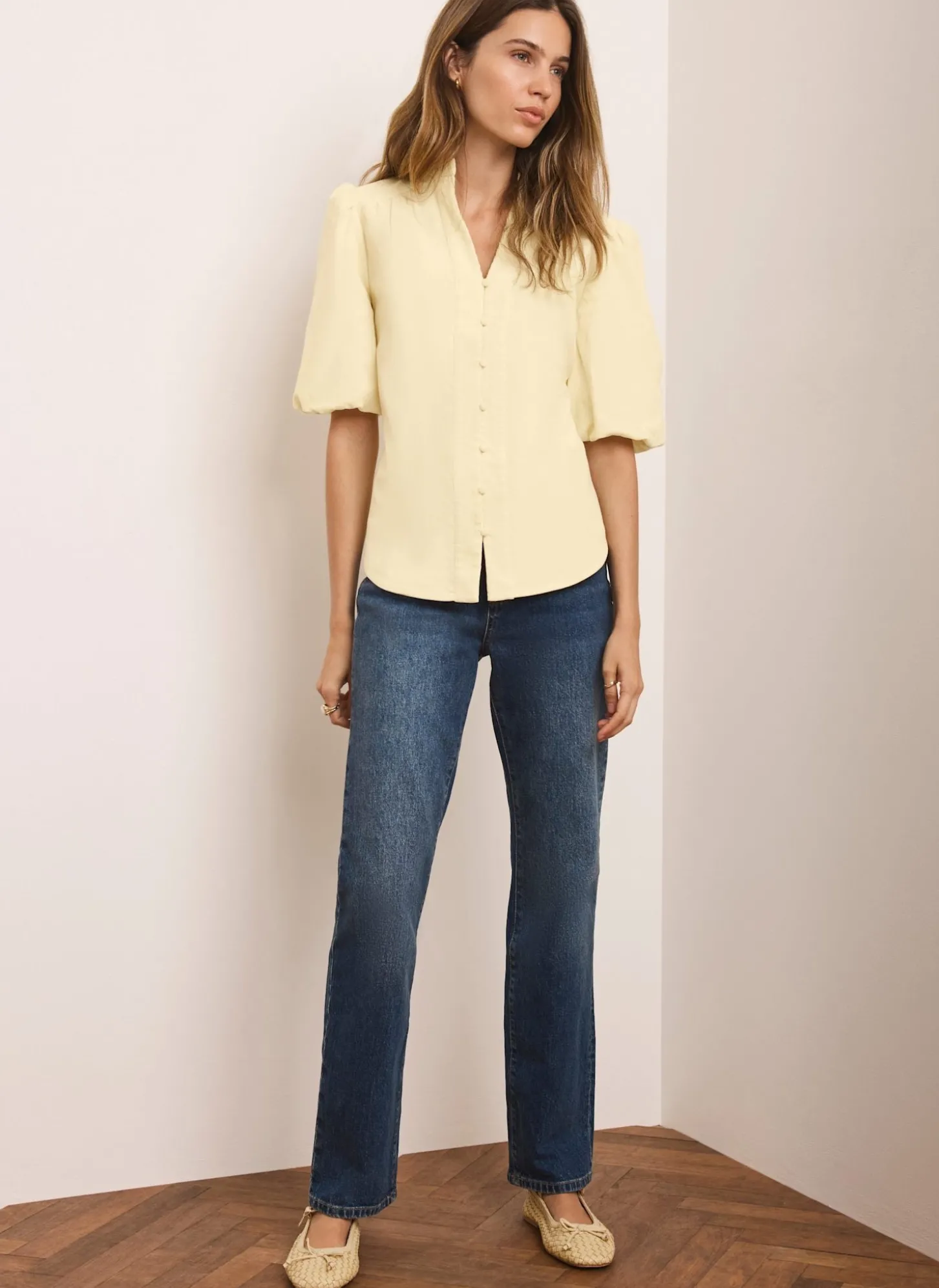 Butter Yellow Corduroy Puff Sleeve Blouse